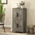 HOMCOM Bathroom Freestanding Cabinet, Farmhouse Bathroom Cabinet with Doors and Three-Level Shelf, 23.6" x 11.8" x 43.3", Light Gray - Image 9