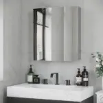Kleankin Bathroom Medicine Cabinet with Mirror, Bathroom Wall Cabinet with 3-Tier Storage Shelves and Hinged Doors, Silver - Image 2