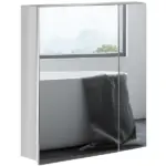 Kleankin Bathroom Medicine Cabinet with Mirror, Bathroom Wall Cabinet with 3-Tier Storage Shelves and Hinged Doors, Silver
