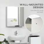 Kleankin Bathroom Medicine Cabinet with Mirror, Bathroom Wall Cabinet with 3-Tier Storage Shelves and Hinged Doors, Silver - Image 7