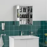 Kleankin Bathroom Medicine Cabinet with Mirror, Bathroom Wall Cabinet with 3-Tier Storage Shelves and Hinged Doors, Silver - Image 10