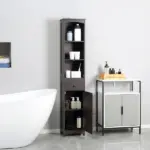 Tall Bathroom Storage Cabinet with 3 Shelves, Drawer and Cabinet, Brown - Image 2