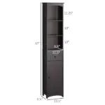Tall Bathroom Storage Cabinet with 3 Shelves, Drawer and Cabinet, Brown - Image 3