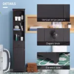 Tall Bathroom Storage Cabinet with 3 Shelves, Drawer and Cabinet, Brown - Image 5