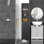 Tall Bathroom Storage Cabinet with 3 Shelves, Drawer and Cabinet, Brown - Image 10