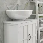 Kleankin Bathroom Sink Cabinet, Pedestal Sink Cabinet with Adjustable Shelf, White - Image 8
