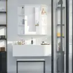 Bathroom Storage Cabinet Over-the-Sink Organizer with Mirrored Door White - Image 2