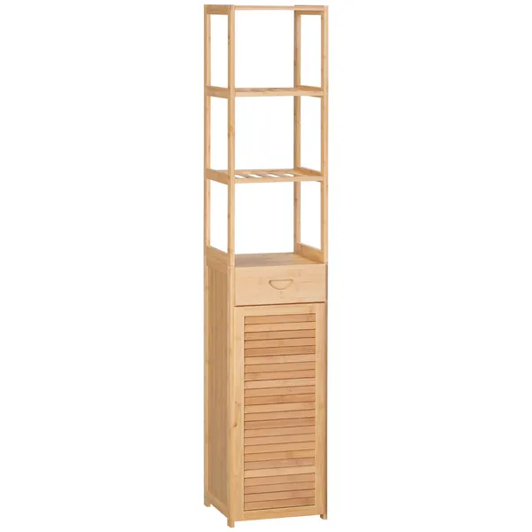 bathroom-storage-cabinet-with-drawer-and-slatted-shelves.webp Bathroom Storage Cabinet with Drawer and Slatted Shelves - Image 1