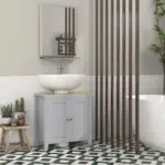 Bathroom Vanities, Pedestal Sink Cabinet with U-Shaped Cut-out and Adjustable Shelf, Gray - Image 2