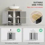 Bathroom Vanities, Pedestal Sink Cabinet with U-Shaped Cut-out and Adjustable Shelf, Gray - Image 4
