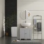 Bathroom Vanities, Pedestal Sink Cabinet with U-Shaped Cut-out and Adjustable Shelf, Gray - Image 7
