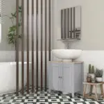 Bathroom Vanities, Pedestal Sink Cabinet with U-Shaped Cut-out and Adjustable Shelf, Gray - Image 8