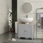 Bathroom Vanities, Pedestal Sink Cabinet with U-Shaped Cut-out and Adjustable Shelf, Gray - Image 10