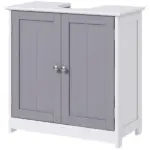 Bathroom Vanity Cabinet, Sink Cabinet with U-Shape Cut-Out, Adjustable Shelf, White and Gray