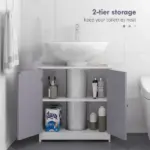 Bathroom Vanity Cabinet, Sink Cabinet with U-Shape Cut-Out, Adjustable Shelf, White and Gray - Image 5