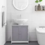 Bathroom Vanity Cabinet, Sink Cabinet with U-Shape Cut-Out, Adjustable Shelf, White and Gray - Image 7