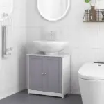 Bathroom Vanity Cabinet, Sink Cabinet with U-Shape Cut-Out, Adjustable Shelf, White and Gray - Image 10