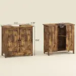 HOMCOM Bathroom Vanity Cabinet, Under Sink Bathroom Cabinet with 2 Doors and Adjustable Shelf, Rustic Brown - Image 3
