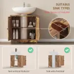 HOMCOM Bathroom Vanity Cabinet, Under Sink Bathroom Cabinet with 2 Doors and Adjustable Shelf, Rustic Brown - Image 4