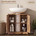 HOMCOM Bathroom Vanity Cabinet, Under Sink Bathroom Cabinet with 2 Doors and Adjustable Shelf, Rustic Brown - Image 5