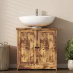 HOMCOM Bathroom Vanity Cabinet, Under Sink Bathroom Cabinet with 2 Doors and Adjustable Shelf, Rustic Brown - Image 6