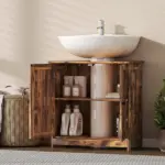 HOMCOM Bathroom Vanity Cabinet, Under Sink Bathroom Cabinet with 2 Doors and Adjustable Shelf, Rustic Brown - Image 7