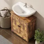 HOMCOM Bathroom Vanity Cabinet, Under Sink Bathroom Cabinet with 2 Doors and Adjustable Shelf, Rustic Brown - Image 8