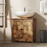 HOMCOM Bathroom Vanity Cabinet, Under Sink Bathroom Cabinet with 2 Doors and Adjustable Shelf, Rustic Brown - Image 10