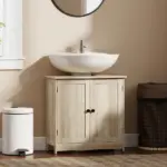 HOMCOM Bathroom Vanity Cabinet, Under Sink Bathroom Cabinet with 2 Doors and Adjustable Shelf, Weathered Gray Oak - Image 2
