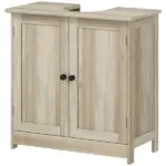HOMCOM Bathroom Vanity Cabinet, Under Sink Bathroom Cabinet with 2 Doors and Adjustable Shelf, Weathered Gray Oak