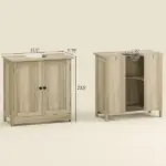 HOMCOM Bathroom Vanity Cabinet, Under Sink Bathroom Cabinet with 2 Doors and Adjustable Shelf, Weathered Gray Oak - Image 3
