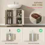 HOMCOM Bathroom Vanity Cabinet, Under Sink Bathroom Cabinet with 2 Doors and Adjustable Shelf, Weathered Gray Oak - Image 4