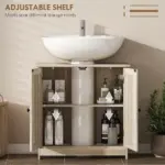HOMCOM Bathroom Vanity Cabinet, Under Sink Bathroom Cabinet with 2 Doors and Adjustable Shelf, Weathered Gray Oak - Image 5