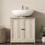HOMCOM Bathroom Vanity Cabinet, Under Sink Bathroom Cabinet with 2 Doors and Adjustable Shelf, Weathered Gray Oak - Image 6