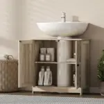 HOMCOM Bathroom Vanity Cabinet, Under Sink Bathroom Cabinet with 2 Doors and Adjustable Shelf, Weathered Gray Oak - Image 7
