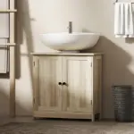 HOMCOM Bathroom Vanity Cabinet, Under Sink Bathroom Cabinet with 2 Doors and Adjustable Shelf, Weathered Gray Oak - Image 10