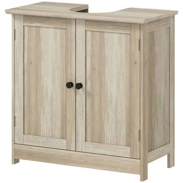 bathroom-vanity-cabinet-under-sink-bathroom-cabinet-with-2-doors-and-adjustable-shelf-weathered-gray-oak.webp HOMCOM Bathroom Vanity Cabinet, Under Sink Bathroom Cabinet with 2 Doors and Adjustable Shelf, Weathered Gray Oak - Image 1