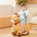 Qaba Battery Powered Electric Ride on Pony, 6V Ride on Horse w/ with Music Forward, PU Wheels, Aged 18-36 Months, Brown - Image 2