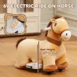 Qaba Battery Powered Electric Ride on Pony, 6V Ride on Horse w/ with Music Forward, PU Wheels, Aged 18-36 Months, Brown - Image 4