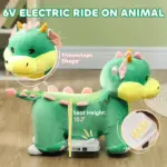 Battery Powered Ride on Toy, 6V Ride on Horse with Music Forward, PU Wheels, for 18-36 Months, Green - Image 4