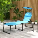 Beach Recliner with Sunshade: Light Blue, Back Adjustment Options, Overhead Protection, Cushioned for Seaside Comfort - Image 2
