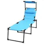 Beach Recliner with Sunshade: Light Blue, Back Adjustment Options, Overhead Protection, Cushioned for Seaside Comfort