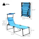 Beach Recliner with Sunshade: Light Blue, Back Adjustment Options, Overhead Protection, Cushioned for Seaside Comfort - Image 3