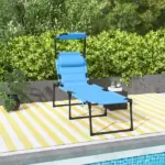 Beach Recliner with Sunshade: Light Blue, Back Adjustment Options, Overhead Protection, Cushioned for Seaside Comfort - Image 10