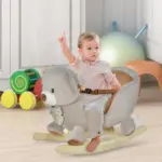 Bear-shaped Kids Rocking Horse with Sound for 18-36 Months, Gray - Image 2