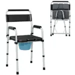 331 lb Adjustable Bedside Commode Chair with Raised Toilet Seat and Arms, Black - Image 11