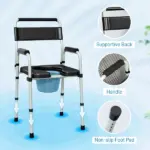 331 lb Adjustable Bedside Commode Chair with Raised Toilet Seat and Arms, Black - Image 7