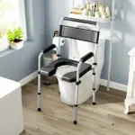 331 lb Adjustable Bedside Commode Chair with Raised Toilet Seat and Arms, Black - Image 8