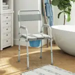 331 lb Adjustable Bedside Commode Chair with Raised Toilet Seat and Arms, Gray - Image 2