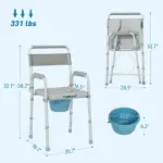 331 lb Adjustable Bedside Commode Chair with Raised Toilet Seat and Arms, Gray - Image 3